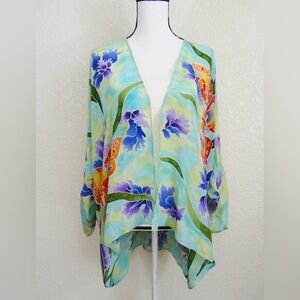 Vintage DEEVA New York Silk Top Floral Print Kimono Style Hand Painted / Batik?